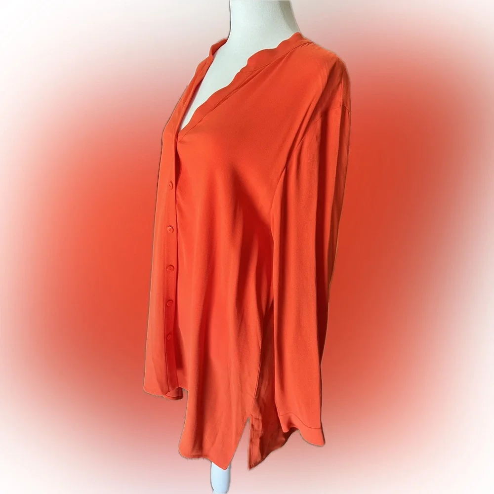 Eileen Fisher Women’s Vibrant Orange Button-Down Silk Shirt - Picture 3 of 10